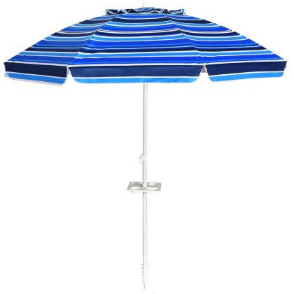 Costway 2,2M Strandparaplu UPF50 + Zonbescherming Draagbare Parasol Patioparaplu-Donkerblauw