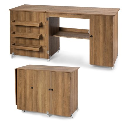 Costway Opklapbare Naaitafel Veelzijdige Knutseltafel met Breed Werkblad 158 x 50 x 75 cm Bruin
