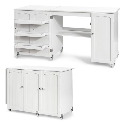 Costway Opvouwbare Naaitafel Naaikast Veelzijdige Knutseltafel Veelzijdige Knutseltafel 158 x 50 x 75 cm Wit