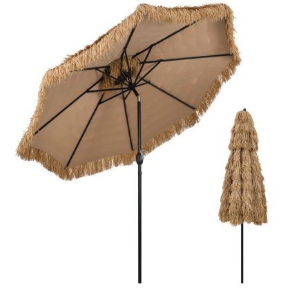 Costway 299 cm Rieten Tiki Parasol Hawaii Dubbeldeks Marktparasol met Slinger Terrasparasol Stroparasol voor Tuin Zwembad Balkon
