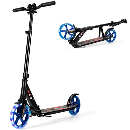 Costway Kick Scooter voor kinderen LED Light Scooter Scooter in hoogte verstelbaar 93 x 43 x 91-106 cm Zwart + Blauw