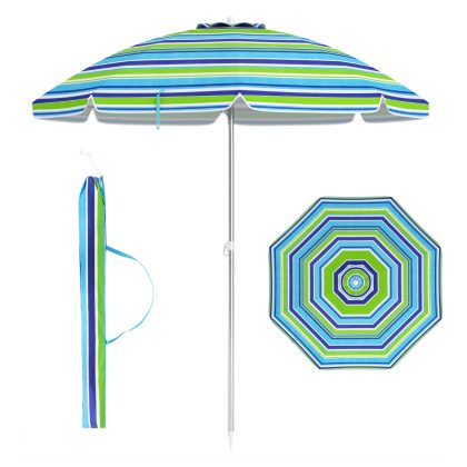 Costway Strandparaplu met Verankerende Parasol Marktparaplu Tuinparaplu Kantelbaar voor Buiten Blauw + Groen