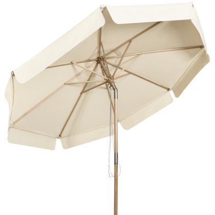 Costway 3m Terras Parasol Buiten Markt Parasol met Handmatige Druk op de Knop Kantelen 8 Hout Stokken Waterdichte Polyester Stof UV-Bescherming