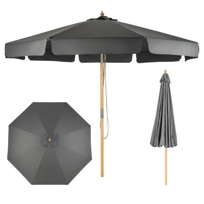 Costway 3 m Terras Parasol Buiten Parasol met Handmatige Druk op de Knop Kantelen 8 Hout Stokken Waterdichte Polyester Stof UV-Bescherming