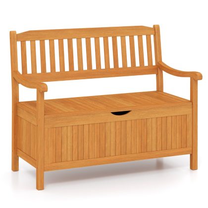 Costway Houten Tuinbank met Opbergruimte Houten Bank voor 2-zits Belastbaar tot 360 kg Zitbank voor Tuin Balkon Terras Naturel