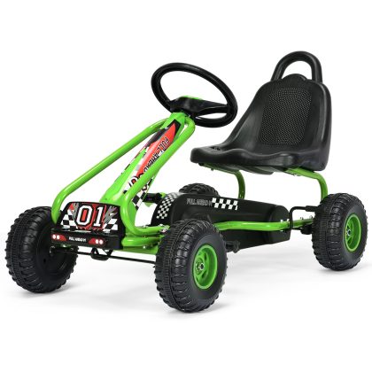 Costway Pedaal Go Kart met Verstelbaar Zitje 4 Wielen Pedaal Aangedreven Loopauto 92 x 50 x 53 cm Groen + Zwart