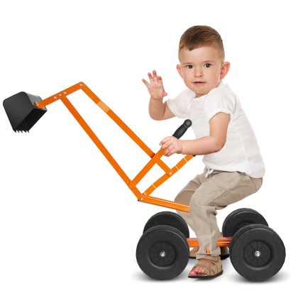 Costway Graafmachine 360° Draaibaar Graafmachine om Erop te Zitten met Schep en Wielen Graafmachine voor Kinderen Vanaf 3 Jaar Oranje