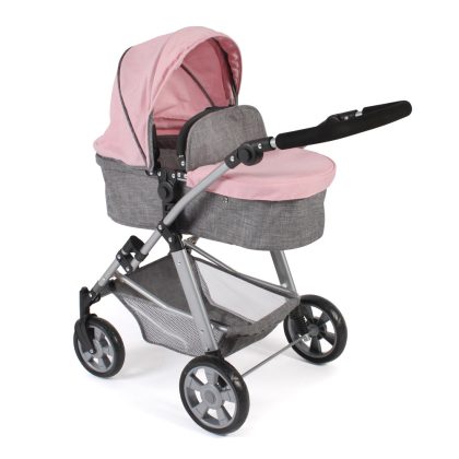 Combi-poppenwagen Nele - Melange Grijs Roze