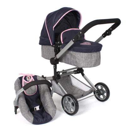 Combi-poppenwagen Linus - Melange Navy Grijs