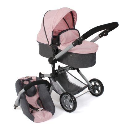 Combi-poppenwagen Linus - Melange Antraciet Roze