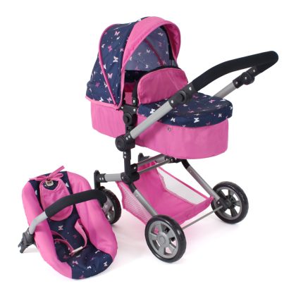 Combi-poppenwagen Linus Plus - Vlinders Navy Roze