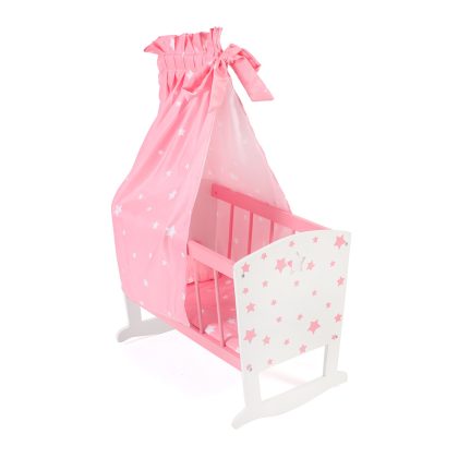 Houten Poppenwieg - Pink Stars