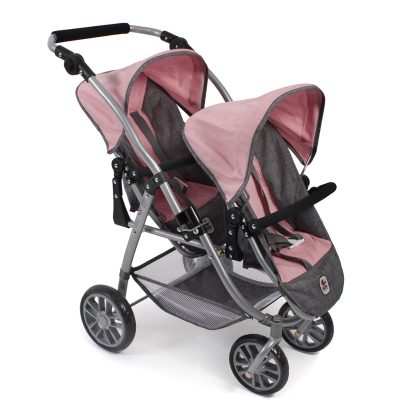 Bayer Chic 2000 Tweeling Poppenwagen Vario - Melange Grijs Roze