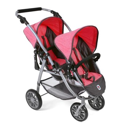 Tweeling Poppenwagen Vario -Melange Antraciet Pink