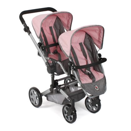 Bayer Chic 2000 Tweeling Poppenwagen Linus Duo - Melange Grijs Roze