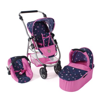 Bayer Chic 2000 Combi-poppenwagen Emotion - Vlinders Navy Roze