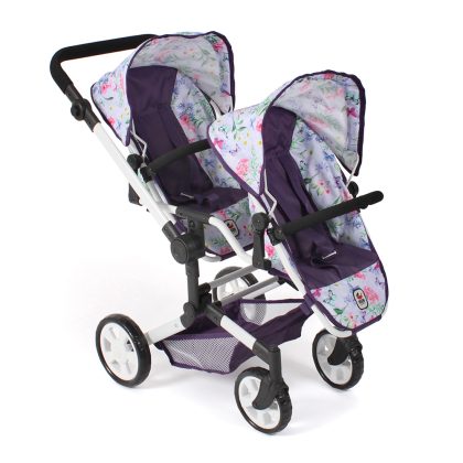 Tweeling Poppenwagen Linus Duo - Flowers Lila