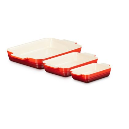 LE CREUSET - Aardewerk - Set/3 Ovenschalen 18/25/32cm Rood