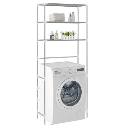 VidaXL Opbergrek voor boven wasmachine 3-laags 69x28x169 cm zilver