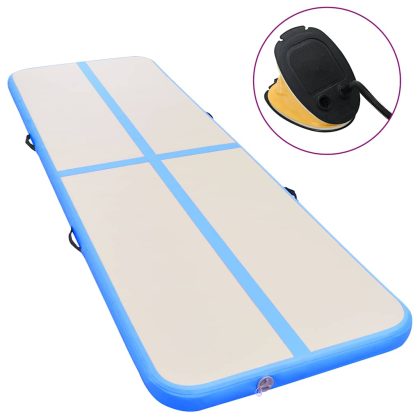 VidaXL Gymnastiekmat met pomp opblaasbaar 400x100x10 cm pvc blauw