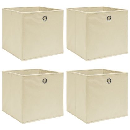 VidaXL Opbergboxen 4 st 32x32x32 cm stof crèmekleurig