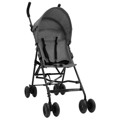 VidaXL Kinderbuggy staal lichtgrijs en zwart