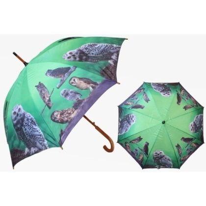 Merkloos Groene paraplu met uiltjes 101 cm