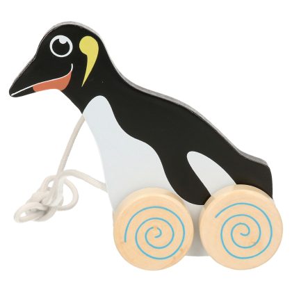 Nature Planet Houten trekdiertje pinguin 13 cm