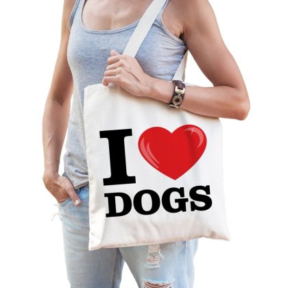 Bellatio Decorations I love dogs katoenen tasje