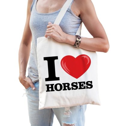Bellatio Decorations I love horses katoenen tasje
