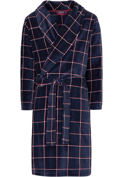 Pastunette Blauwe herenbadjas ruitmotief - Pastunette - fleece-XL-54