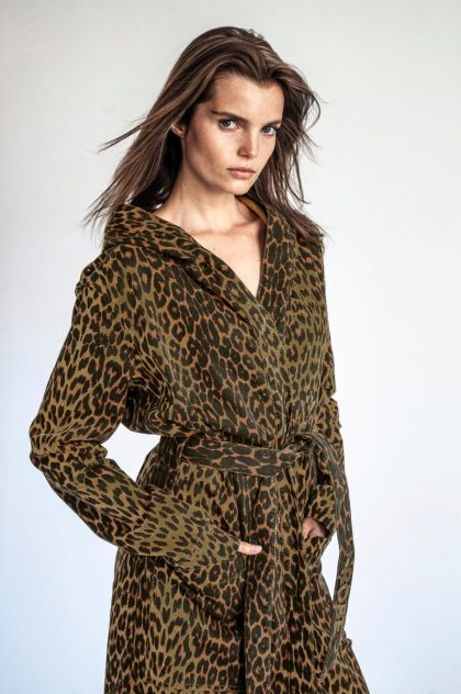 D-Robe badjas met capuchon - panter - groen-l