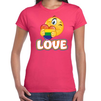 Bellatio Decorations Gay Pride shirt - love - regenboog - dames - roze