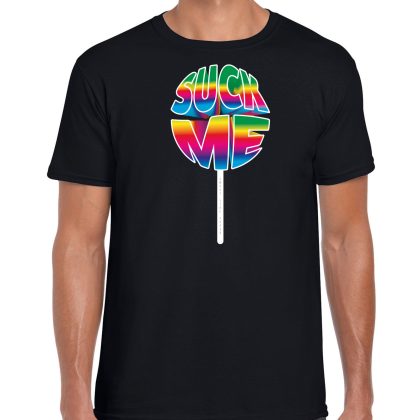 Bellatio Decorations Gay Pride shirt - suck me - regenboog - heren - zwart