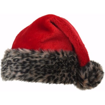 Merkloos Kerstmuts - panterprint - pluche - 48 cm - stretch