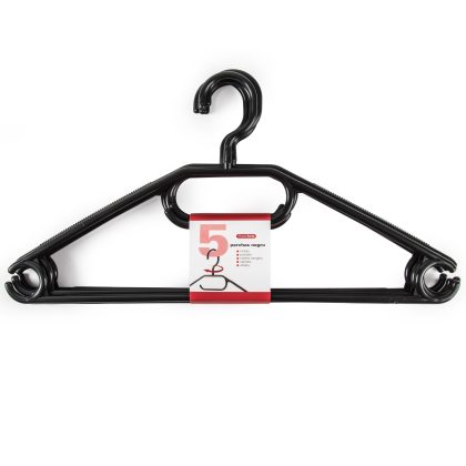 PlasticForte Kledinghangers - 5x stuks - kunststof - zwart - B40 cm