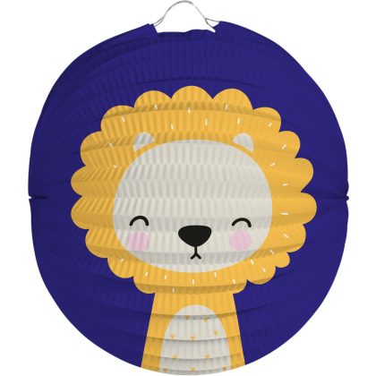 Folat Lampion leeuw - 22 cm - blauw - papier
