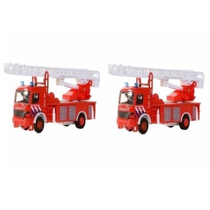 Merkloos 2x Speelgoed BMW brandweerwagens met ladder 15 cm