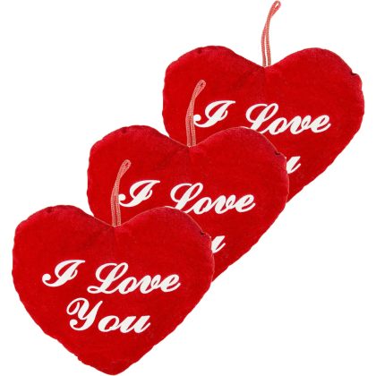 Duckiez 3x stuks pluche rood hart kussen I Love You 22 cm