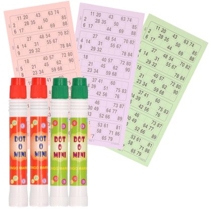 Merkloos 4x Bingostiften in rood en groen + 100x bingokaarten