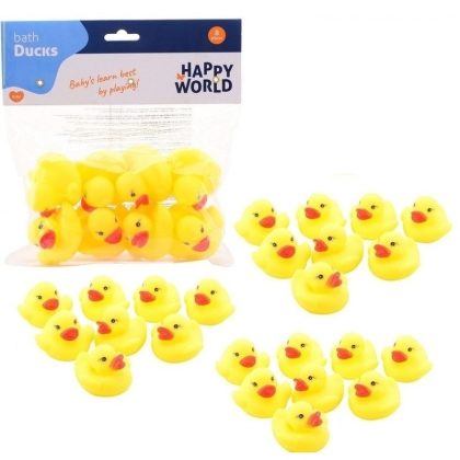 Merkloos Badeendjes - 32x stuks - geel - rubber - 6 cm - badspeelgoed