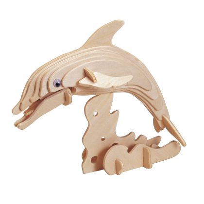 Merkloos Houten puzzel dolfijn - 3D - 23 cm - bouwpakket - speelgoed