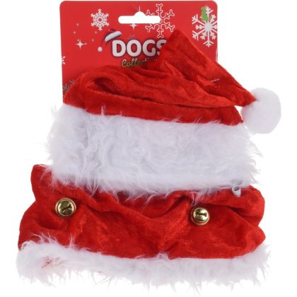 Merkloos Kerstkleding voor honden kerstmuts met halsband