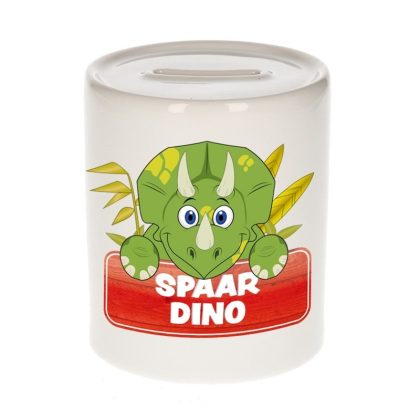 Bellatio Decorations Kinder spaarpot - met dinosaurus print thema - 8 x 9 cm