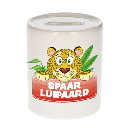 Bellatio Decorations Kinder spaarpot met luipaarden print 9 cm