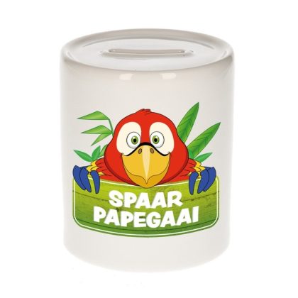 Bellatio Decorations Kinder spaarpot met papegaaien print 9 cm