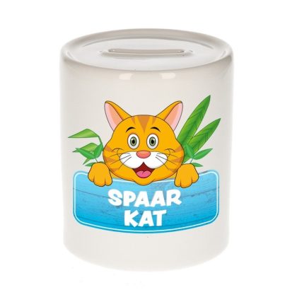 Bellatio Decorations Kinder spaarpot met rode katten print 9 cm