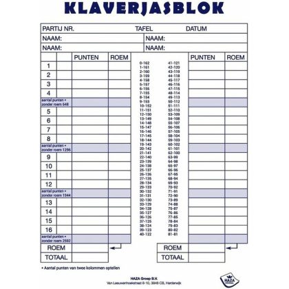 Haza Klaverjassen Scoreblok - 1x - 50 vellen - papier