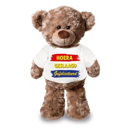 Bellatio Decorations Knuffel teddybeer - geslaagd - 24 cm - pluche - met shirt