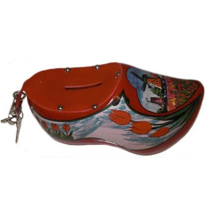 Merkloos Spaarpot - Klomp - rood - 16cm - houten spaarpotje - Feest